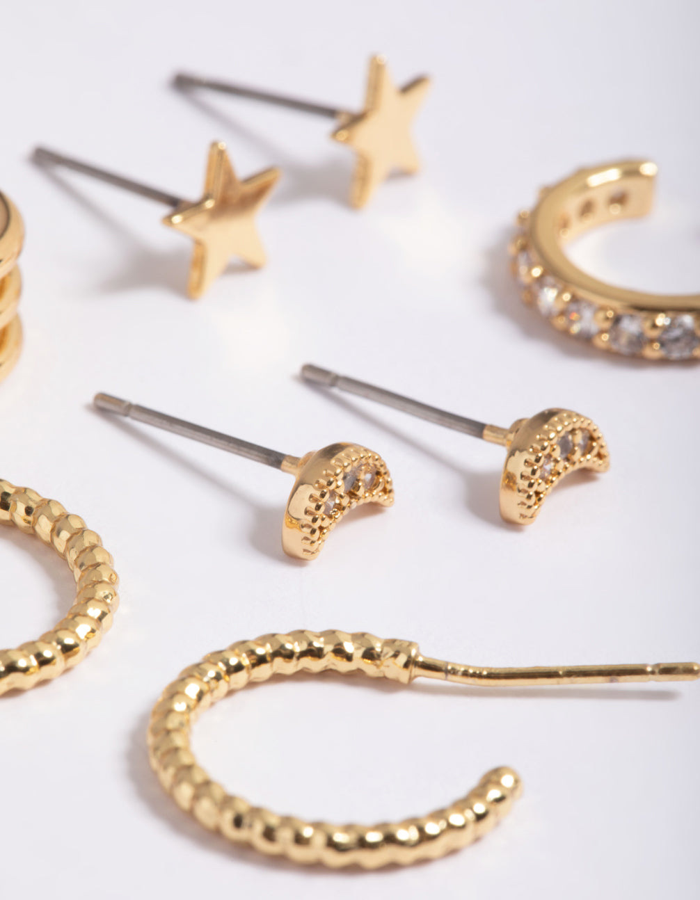 Gold Plated Star & Moon Stud Earring 8-Pack