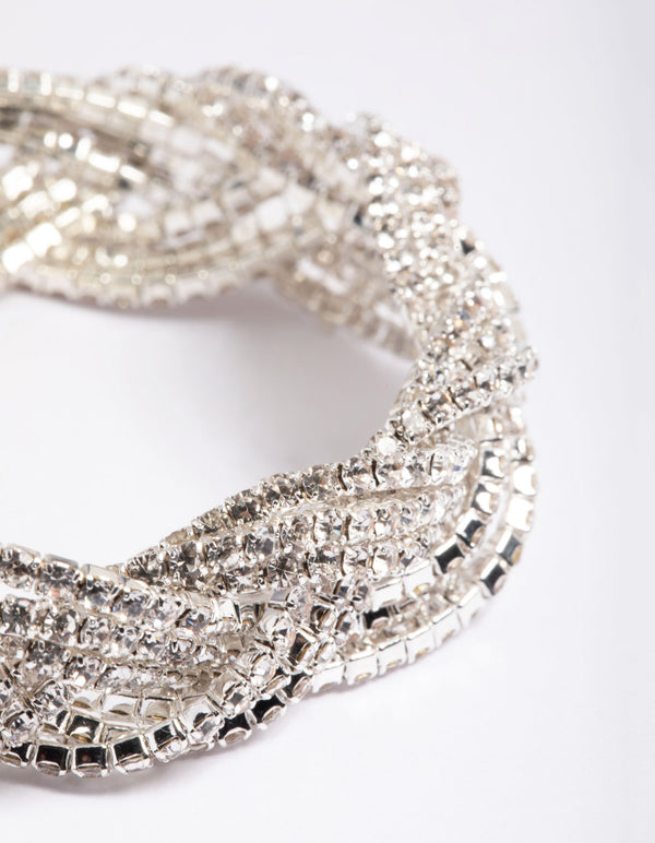 Silver 3 Row Diamante Braid Bracelet