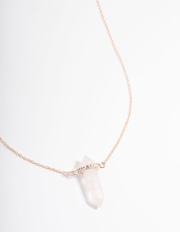 Rose Gold Rose Quartz Diamante Shard Necklace