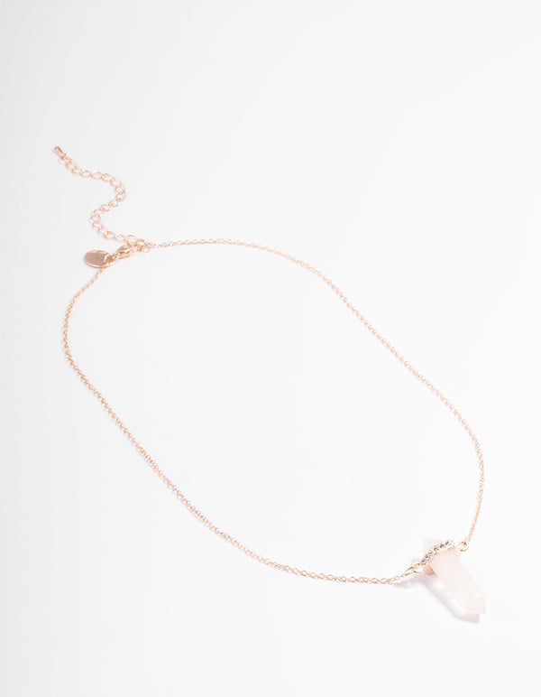 Rose Gold Rose Quartz Diamante Shard Necklace