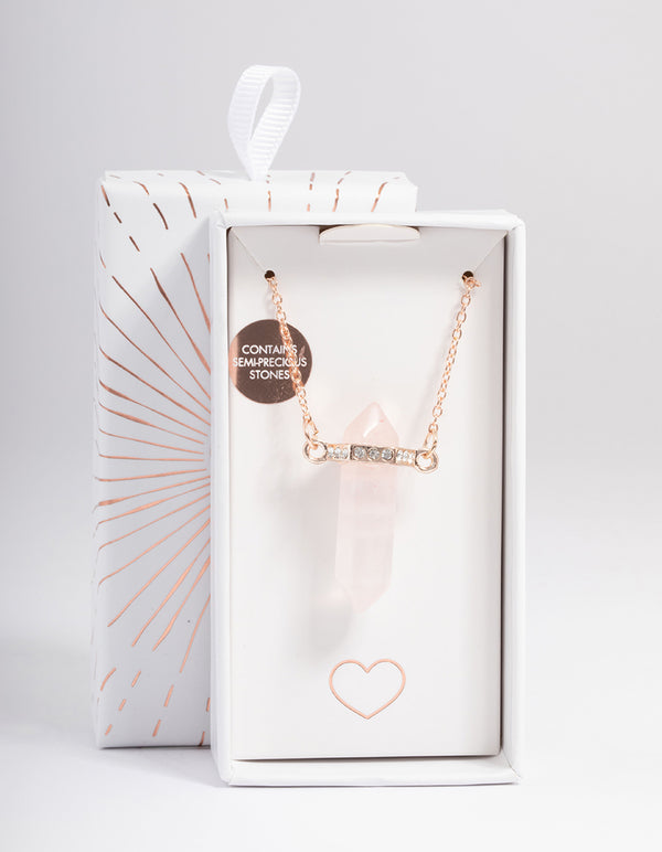 Rose Gold Rose Quartz Diamante Shard Necklace