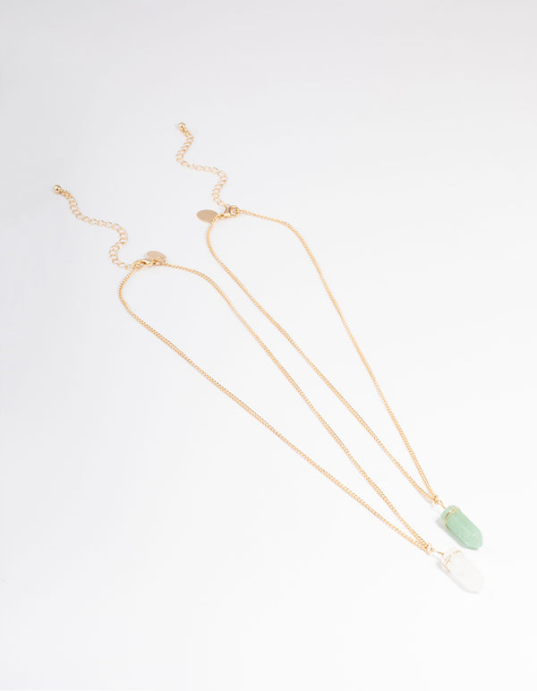 Gold Green Aventurine & Clear Quartz Mix Wrap Shard Necklace Pack