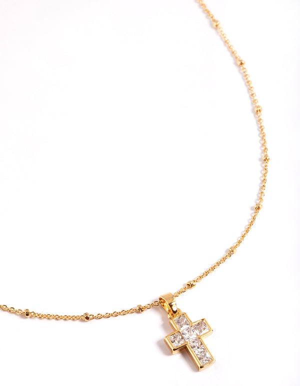 Gold Plated Cubic Zirconia Cross Ball Necklace