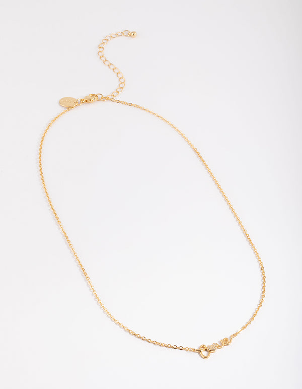 Gold Plated Cubic Zirconia Love Script Necklace