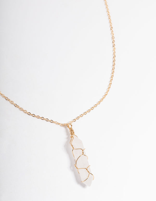 Gold Clear Quartz Wire Shard Necklace