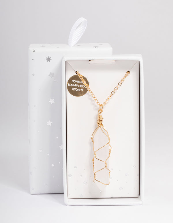 Gold Clear Quartz Wire Shard Necklace