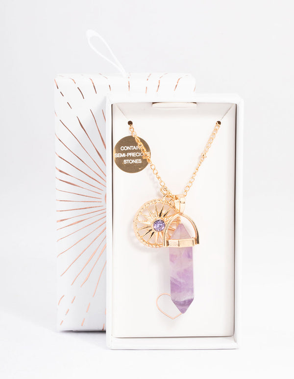 Gold Amethyst Shard Disc Necklace