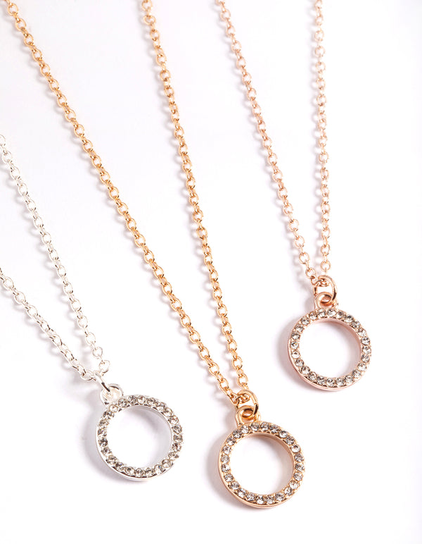 Mixed Metal Diamante Open Circle Necklace Pack