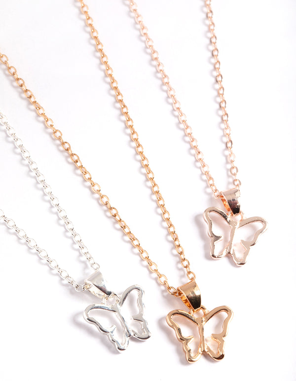 Mixed Metal Butterfly Outline Necklace Pack