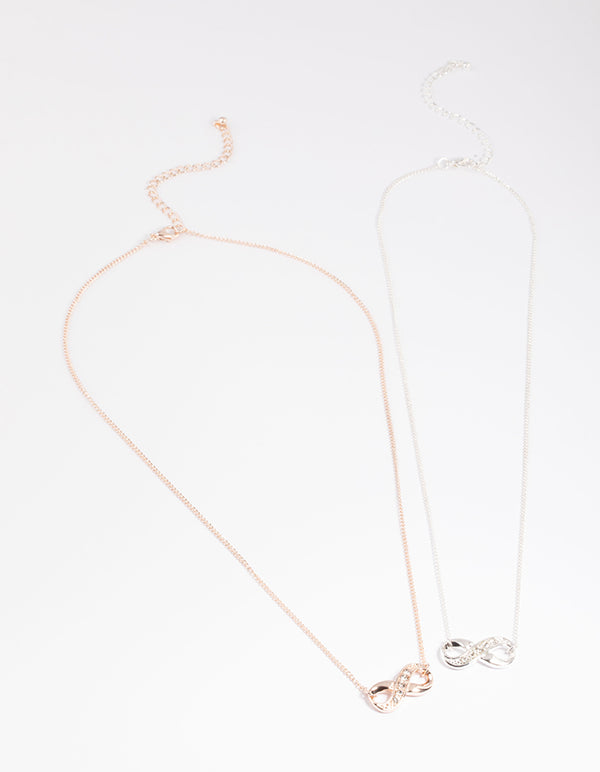 Mixed Metal Diamante Infinity Necklace Pack