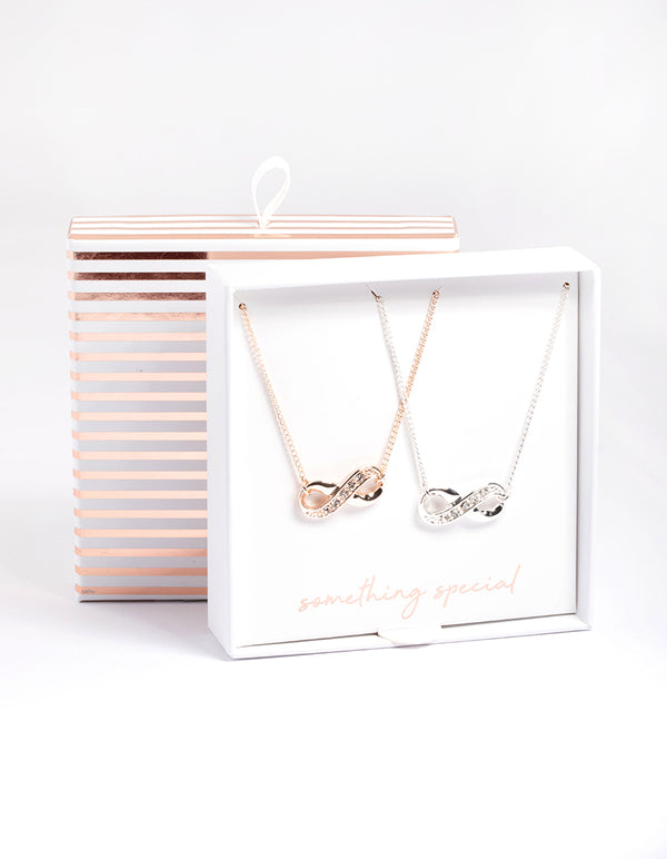 Mixed Metal Diamante Infinity Necklace Pack