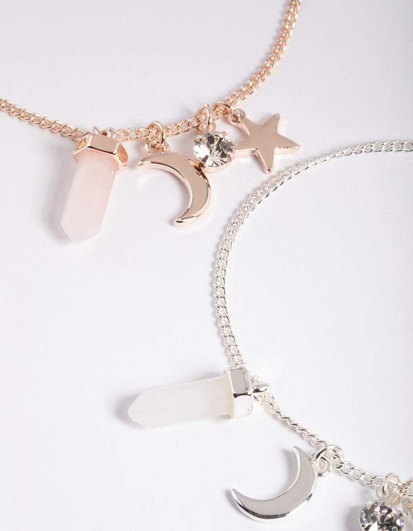 Mixed Metal Rose & Clear Quartz Mix Shard Bracelet Pack