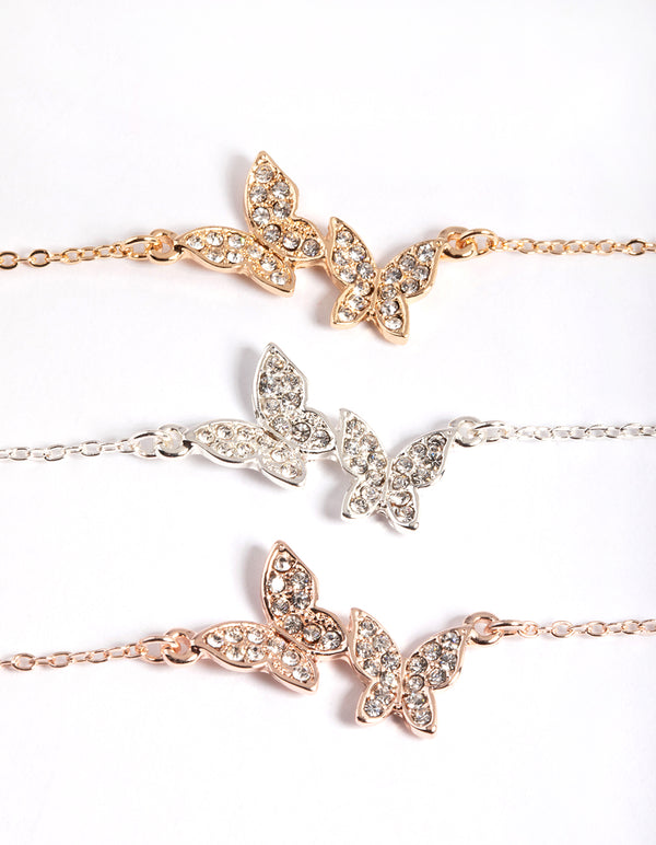 Mixed Metal Pave Butterfly Bracelet Pack