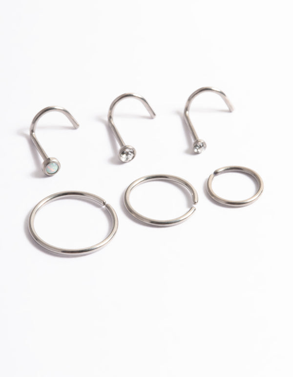 Titanium Cubic Zirconia & Oval Nose 6-Pack