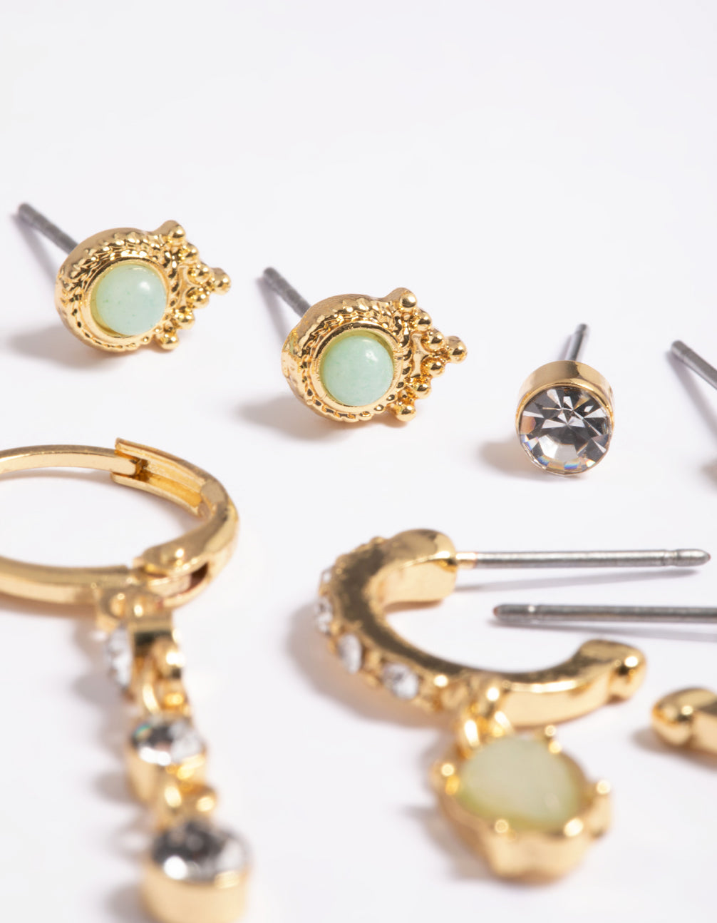 Gold Plated Green Diamante Earring Pack