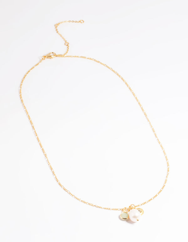 Gold Plated Coin & Freshwater Pearl Charm Necklace