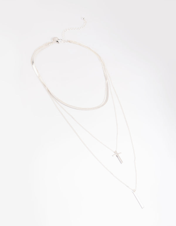 Silver Molten Row Cross Snakechain Necklace