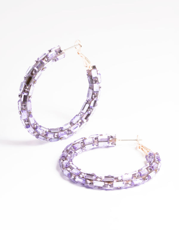 Lilac Diamante Mix Hoop Earrings