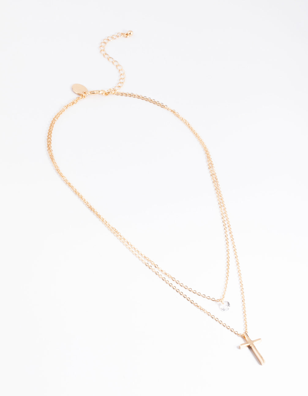 Gold Cubic Zirconia Multi Row Cross Necklace