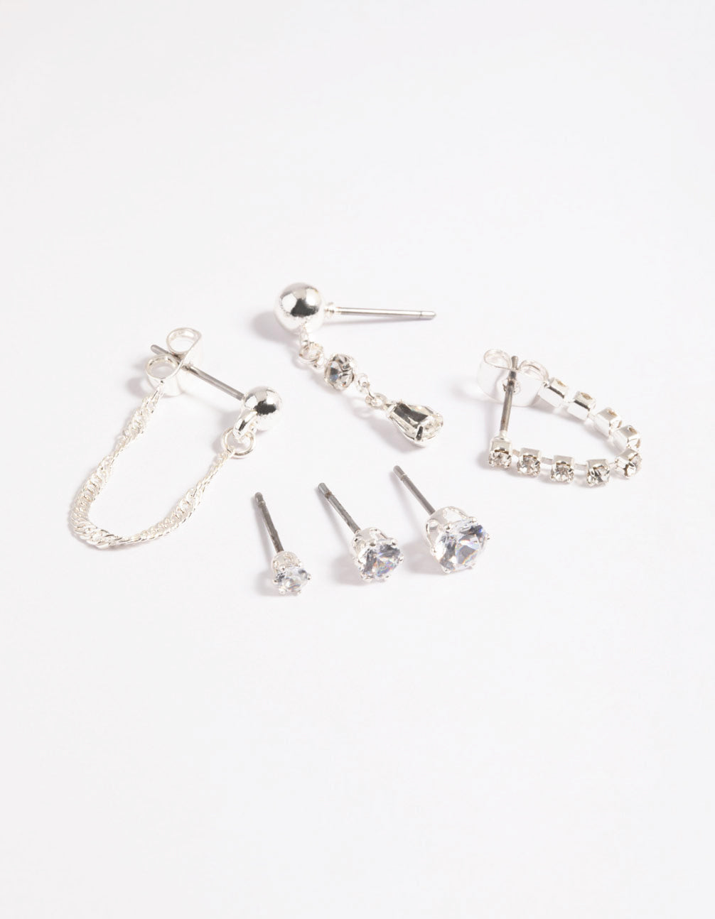 Silver Front & Back Stud Earrings 6-Pack