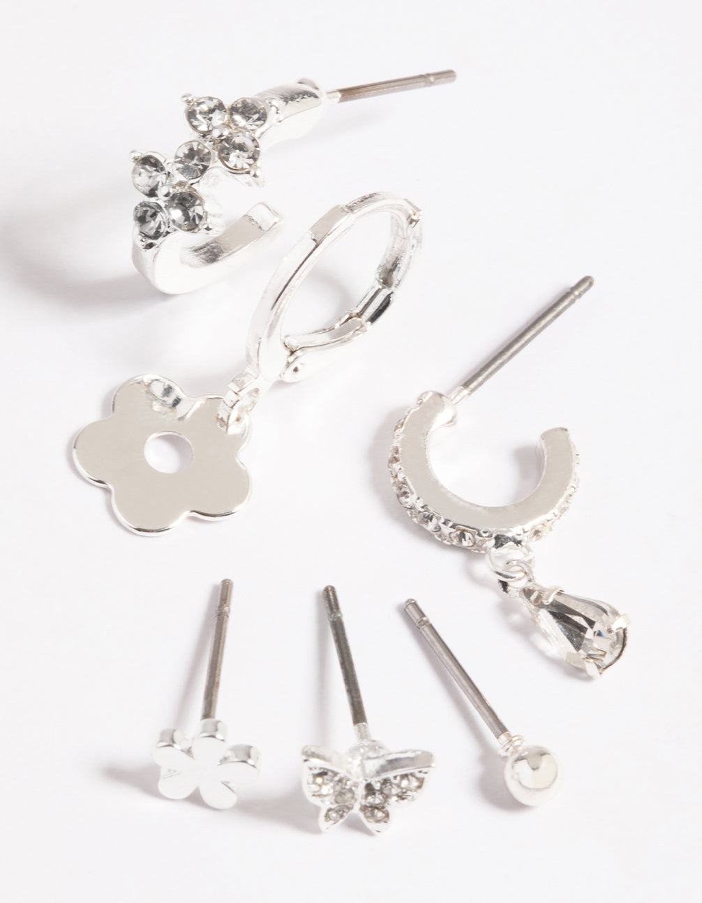Silver Flower & Butterfly Earrings 6-Pack