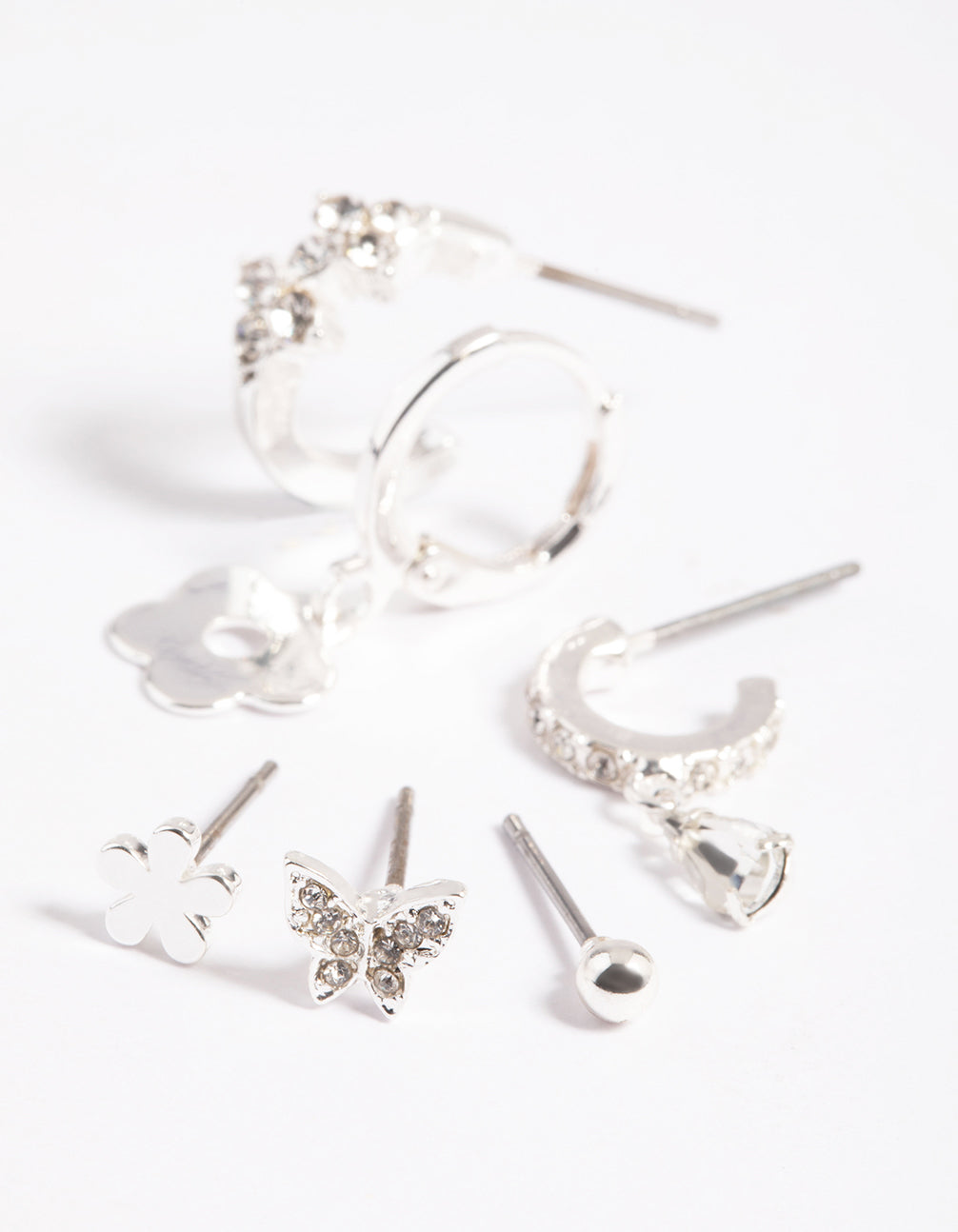 Silver Flower & Butterfly Earrings 6-Pack