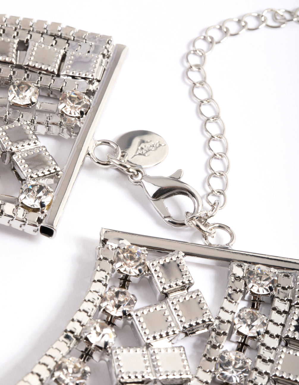 Silver Diamante Aztec Drape Collar Necklace