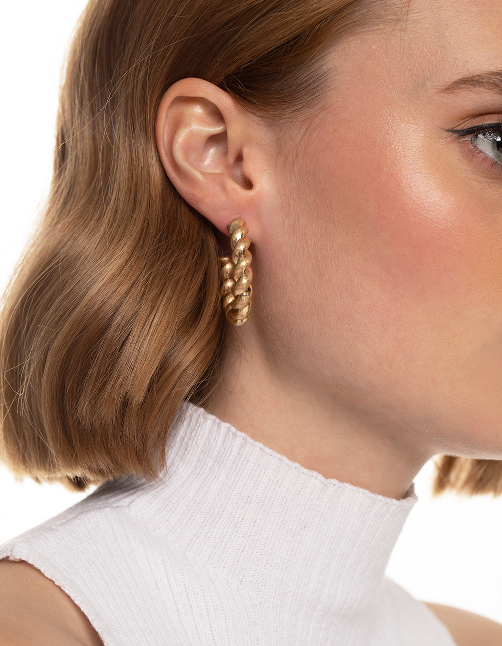 Worn Gold Twisted Medium Hoop Earrings