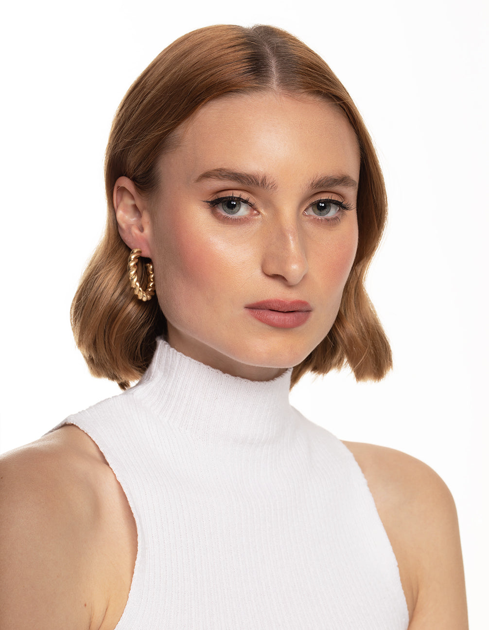 Worn Gold Twisted Medium Hoop Earrings