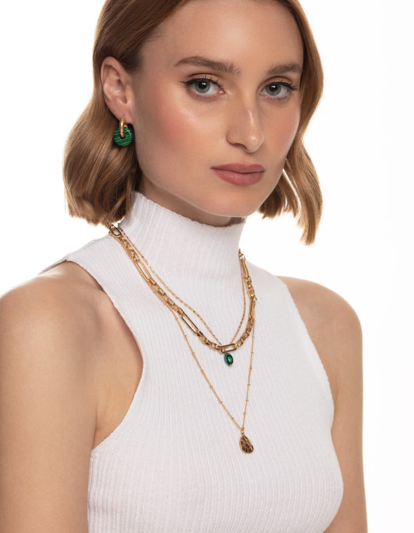 Worn Gold Green Disc Huggie Earrings