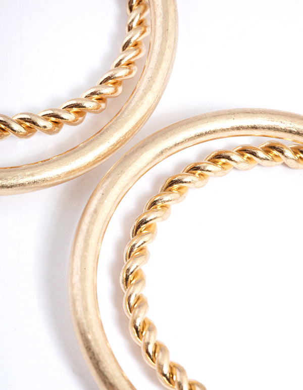 Worn Gold Twist & Plain 2 Hoop Earrings