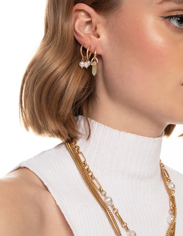 Worn Gold Shard & Pearl Pack Hoop Earrings