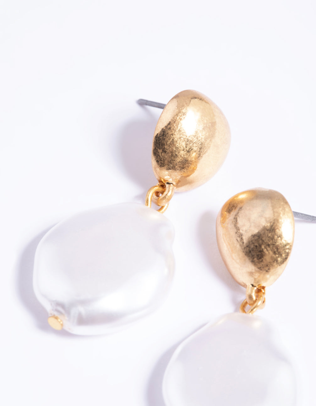 Worn Gold Dome Pearl Drop Earrings