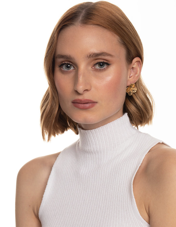 Worn Gold Flower Clip On Earrings