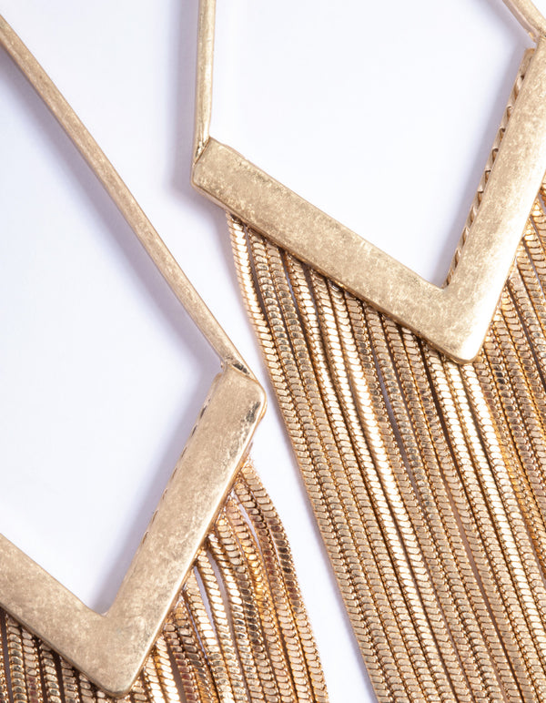 Worn Gold Open Diamond Snake Chain Earrings