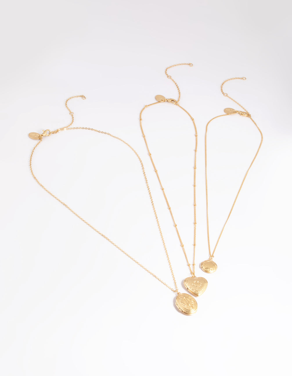 Worn Gold Mix Locket Triple Row Necklace