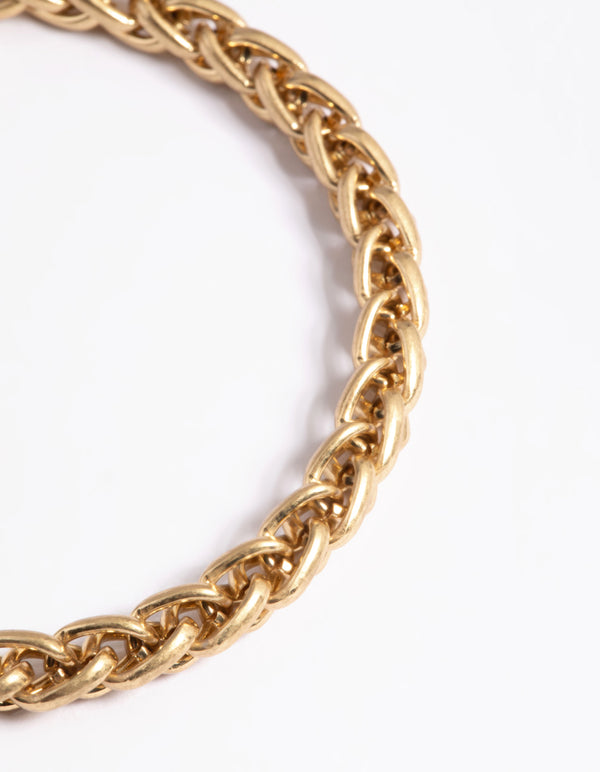 Worn Gold Round Twist Chain Toggle Bracelet