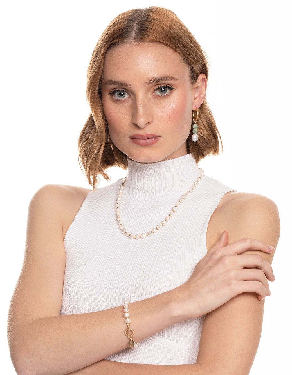 Worn Gold Freshwater Pearl & Bead Fob Bracelet