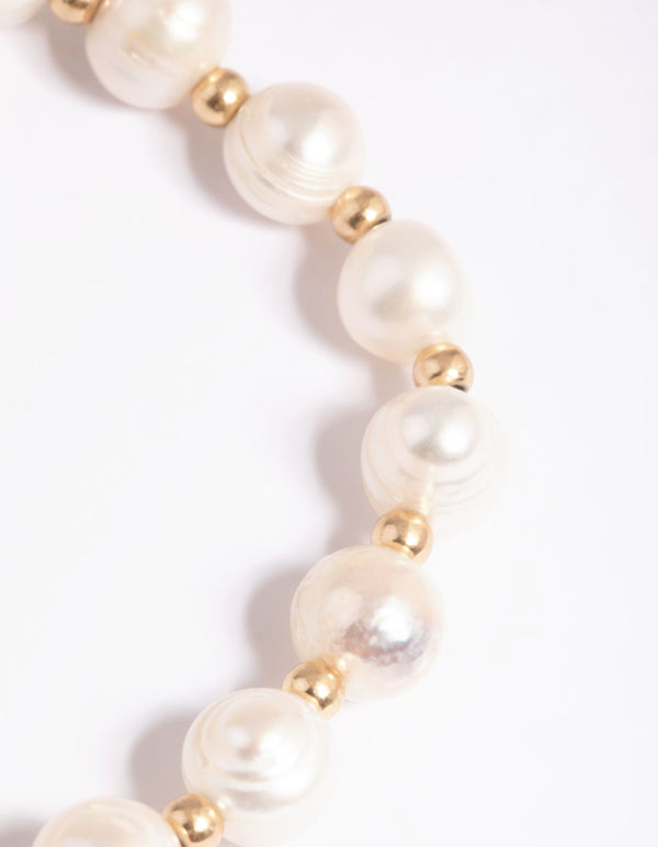 Worn Gold Freshwater Pearl & Bead Fob Bracelet