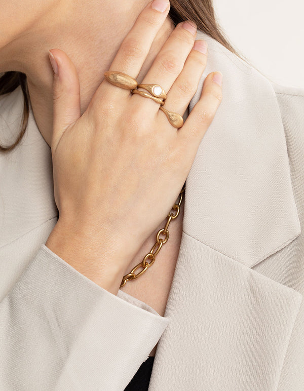 Worn Gold Large Dome Pearl Ring Pack