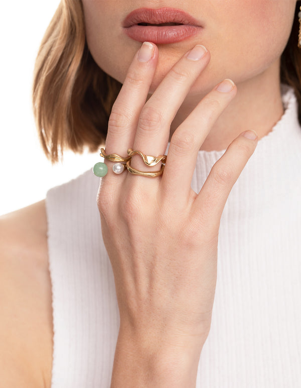 Worn Gold & Pearl Molten Ring Pack