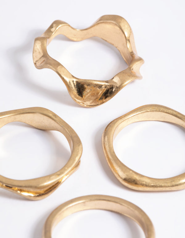 Worn Gold & Pearl Molten Ring Pack