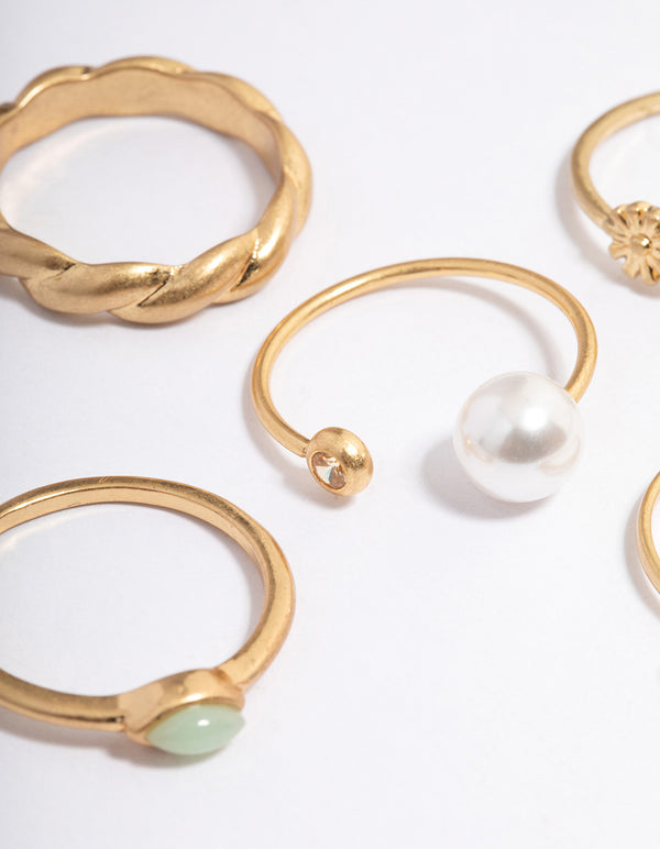 Worn Gold Pearl Daisy Ring Pack