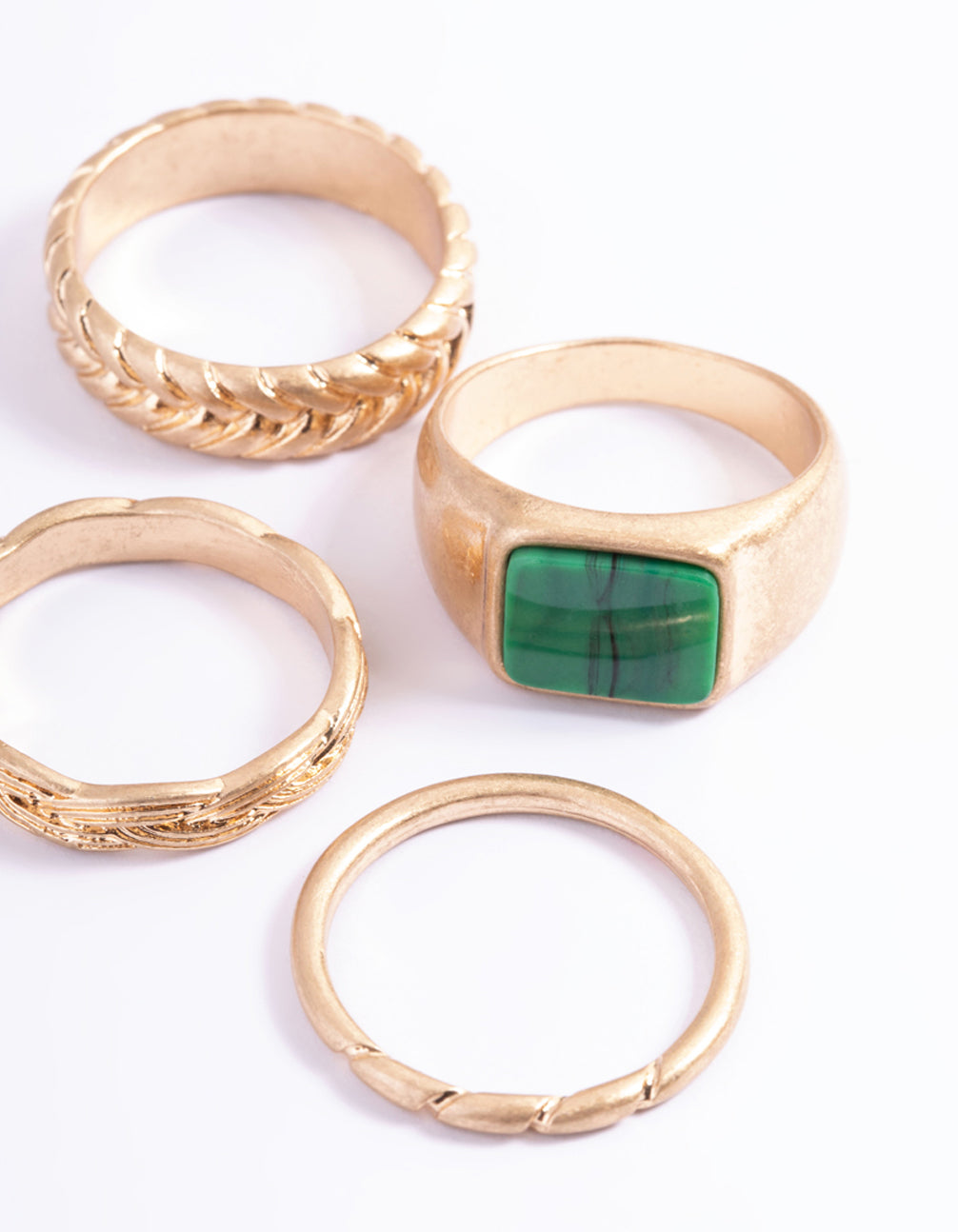Worn Gold Square & Mix Band Ring Pack