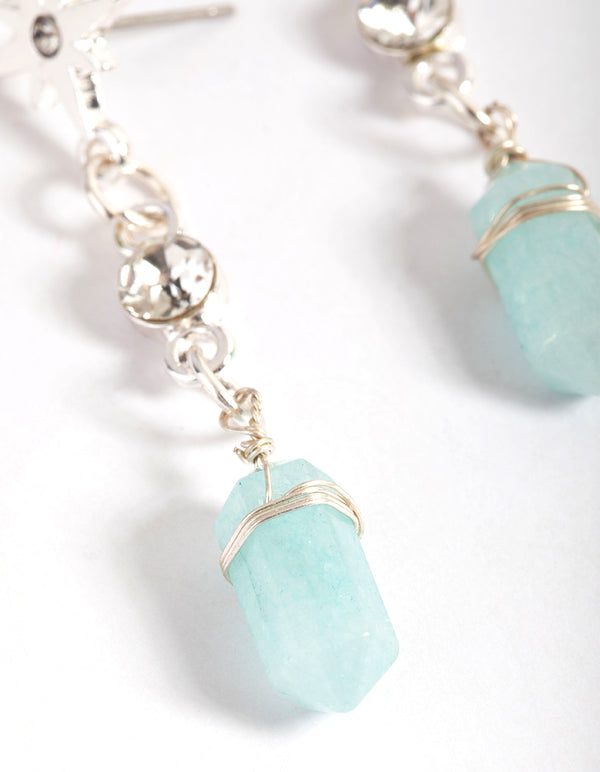 Silver Green Fluorite Star Shard Drop Earrings