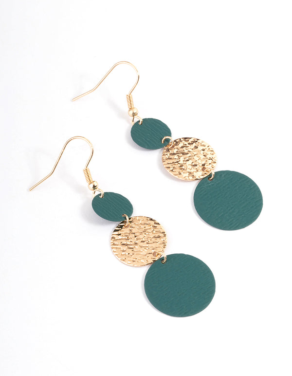 Gold Green Multi Graduated Circle Drop Earrings