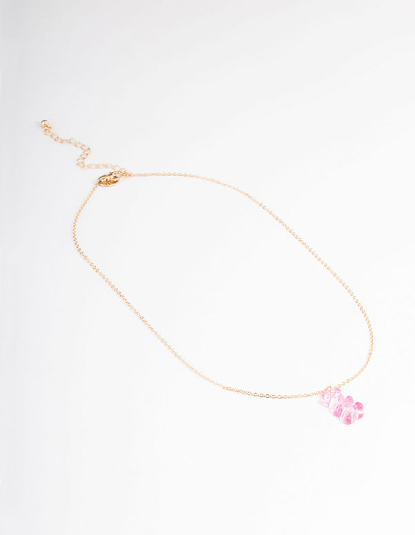 Gold Pink Candy Bear Necklace
