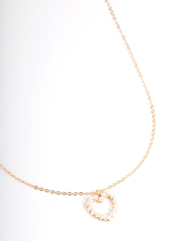 Gold Pearl Heart Necklace