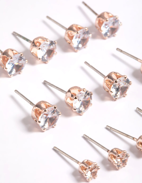 Rose Gold Classic Diamante Studs 8-Pack
