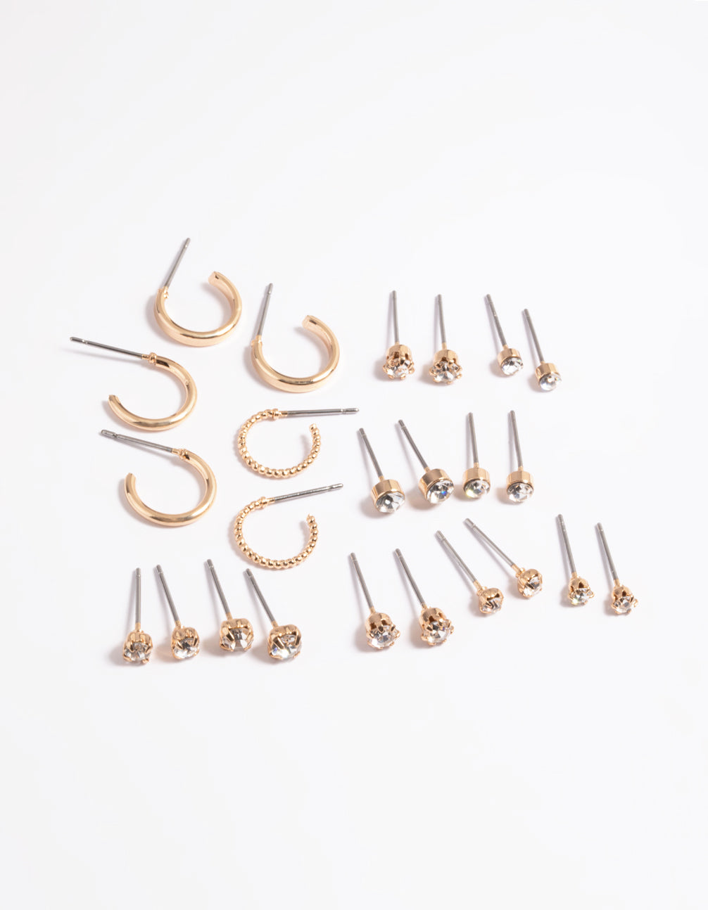 Gold Diamante Stud & Hoop Earrings